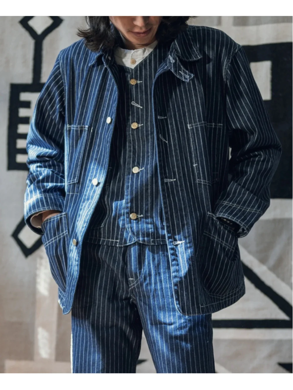 Non Stock Vintage 1930 Wabash Stripe Work Vest Railroad Workwear Jean Waistcoat